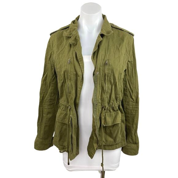 Forever 21 Olive Green Army Military Cargo Utility Windbreaker Jacket Coat  S - Picture 1 of 5